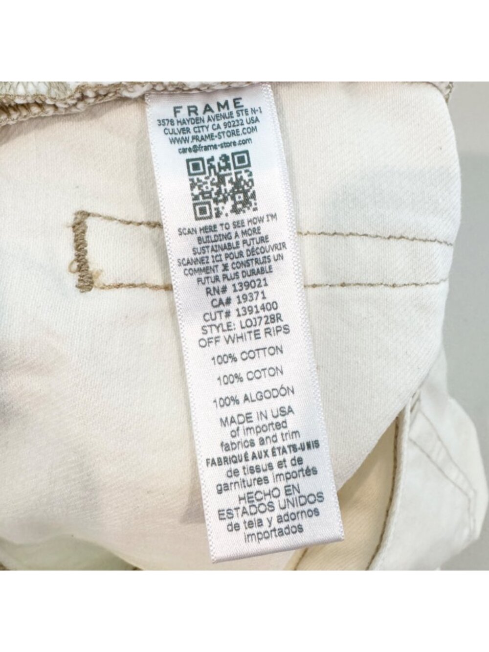 Frame Jeans Size 25 Off White Distressed High Rise Button Fly Rigid Alternative - Picture 7 of 10